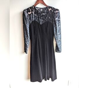 Vintage Piaf Velvet Burnout Midi Dress Sweetheart 80s Cocktail Black witchy goth